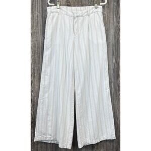 American Eagle High Rise Trouser Striped Wide Leg Linen Blend White/Beige 4